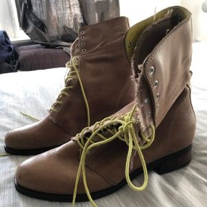 Cole Haan Lace Up Foldover Leather Boots